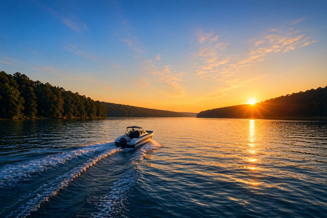Lake sunset boating
